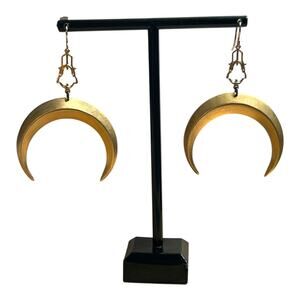 Vintage Brass Crescent Moon Dangle Drop Earrings